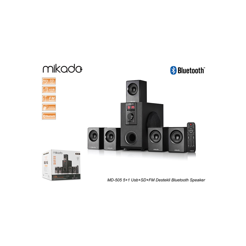 MIKADO MD-505, 70W, 5+1, Masaüstü, FM/BT/SD/USB, Siyah Kasa, Speaker