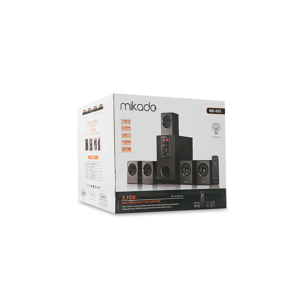 MIKADO MD-505, 70W, 5+1, Masaüstü, FM/BT/SD/USB, Siyah Kasa, Speaker