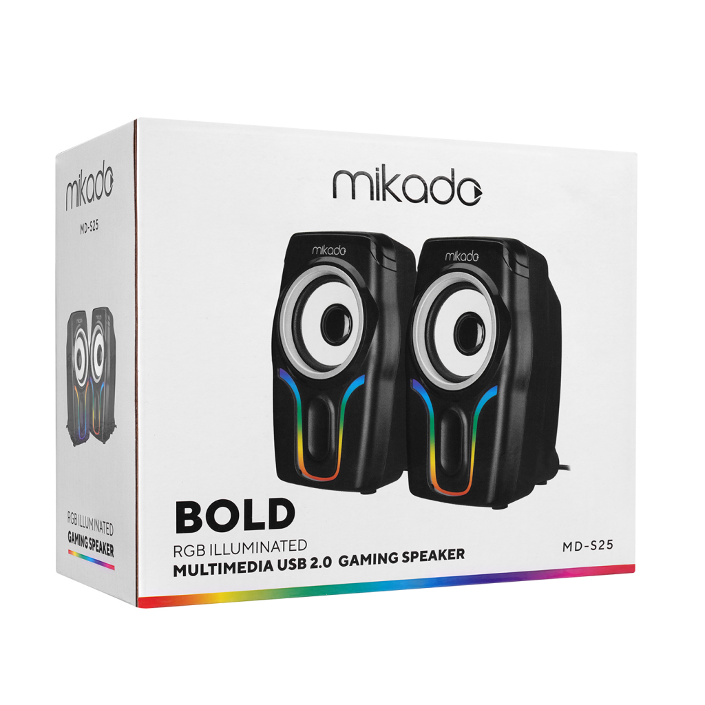 MIKADO MD-S25 BOLD, 6W, 1+1, Masaüstü, RGB Aydınlatma, USB, Siyah Kasa, Speaker