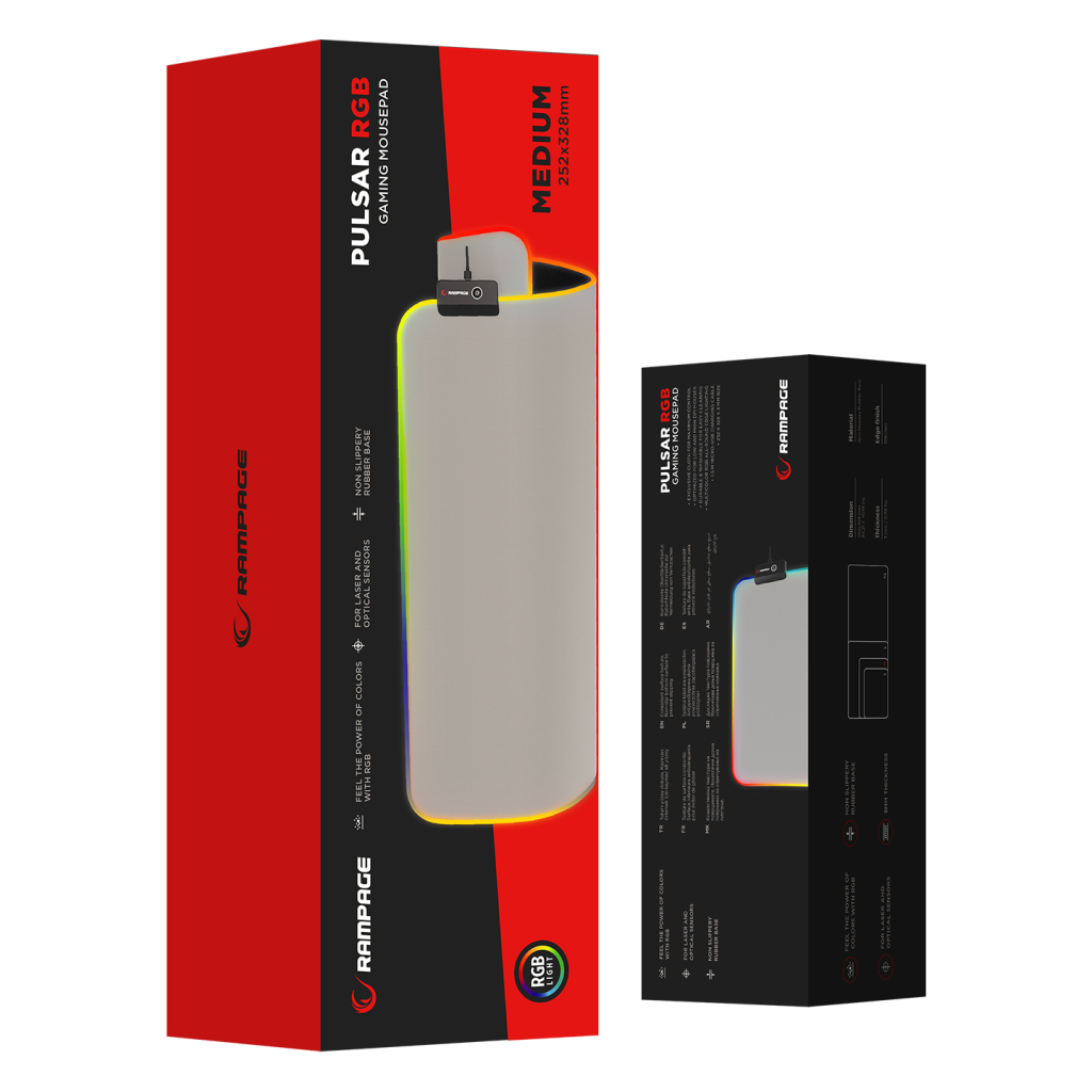 Rampage MP-21, PULSAR M RGB, 252x328x3mm, RGB Led, Gaming, MOUSE PAD (Gri)