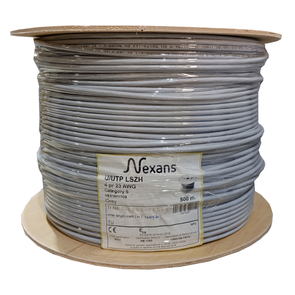 NEXANS NEX1611TO5, GRİ, CAT6, 500M, 23AWG (0,58mm), UTP, Yüzde Yüz Bakır, LSZH Halogen Free, Makara, Kablo