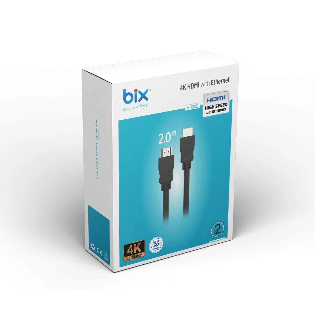 BIX NHD02, 4K, Full HD, HDMI v2.0 Kablo, 2mt