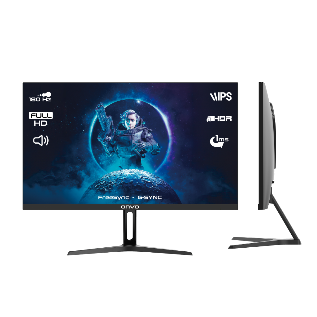 ONVO OV24MNT202G, 23,8&quot; 1ms, 180Hz, Full HD, 2xHDMI, DP, 2x2W Hoparlör, Metal Ayak, IPS Panel, NVDI G-Sync ve AMD FreeSync, GAMING Monitör