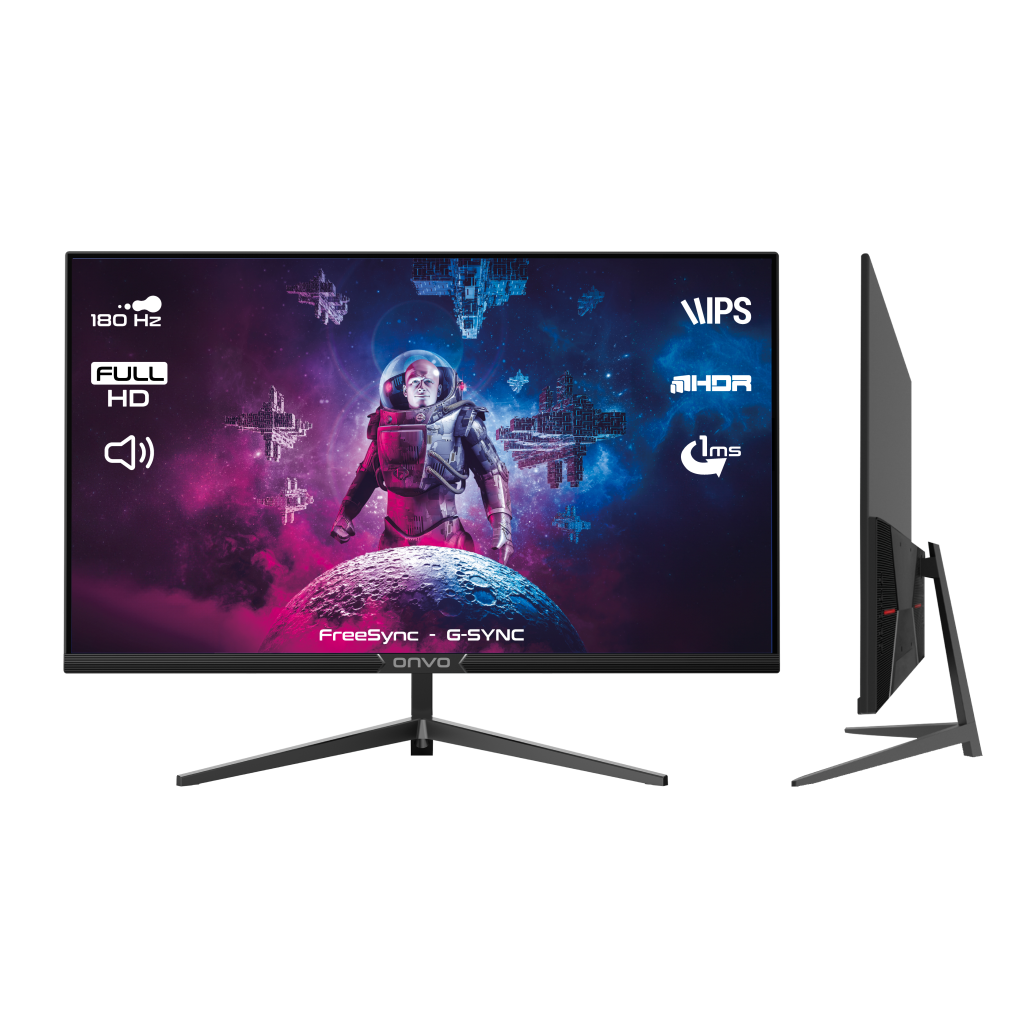 ONVO OV27MNT202G, 27&quot; 1ms, 180Hz, Full HD, 2xHDMI, DP, 2x2W Hoparlör, Metal Ayak, IPS Panel, NVDI G-Sync ve AMD FreeSync, GAMING Monitör