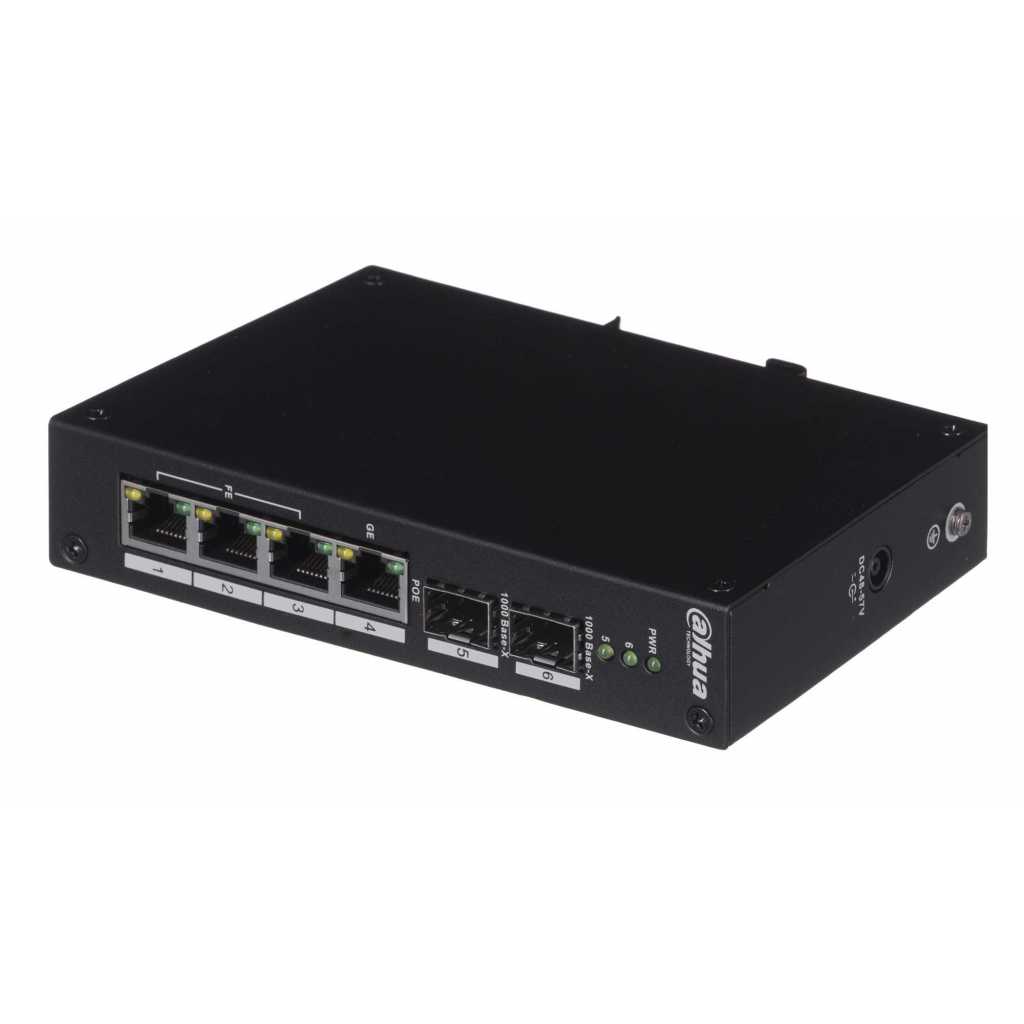 DAHUA PFS3206-4P-96, 3 Port, Megabit, Poe 30W, 1 Port Gigabit PoE 60W, 2 Port Gigabit SFP, Endüstriyel, Yönetilemez, Masaüstü Switch