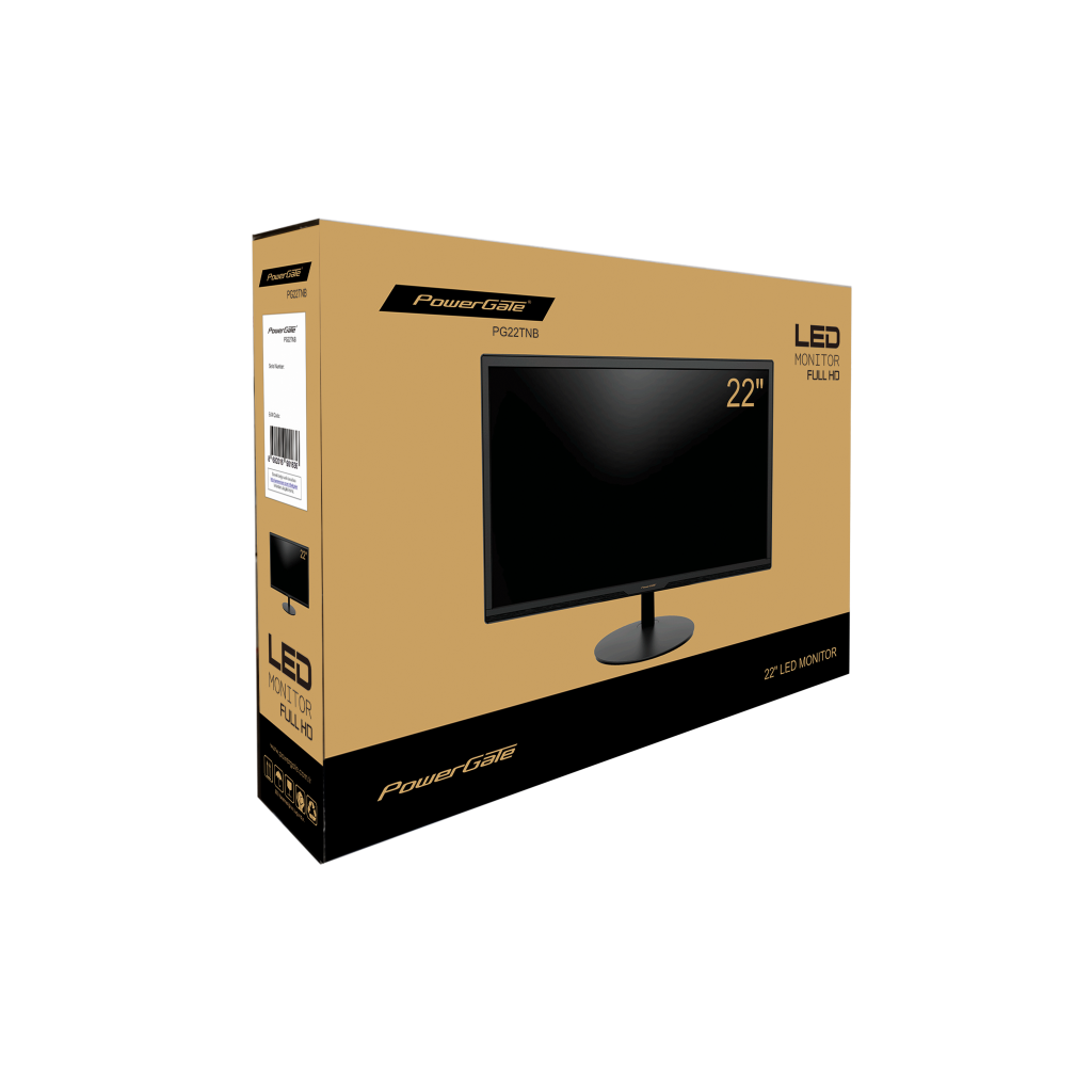 POWERGATE PG22TNB, 22&quot;, 5ms, 75Hz, Full HD, D-Sub, HDMI, TN LED Monitör