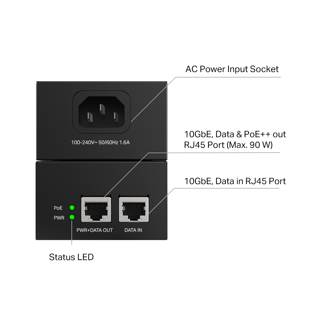 OMADA POE380S, 2Port 10Gbps, 90W PoE++ Masaüstü/Vesa Injector