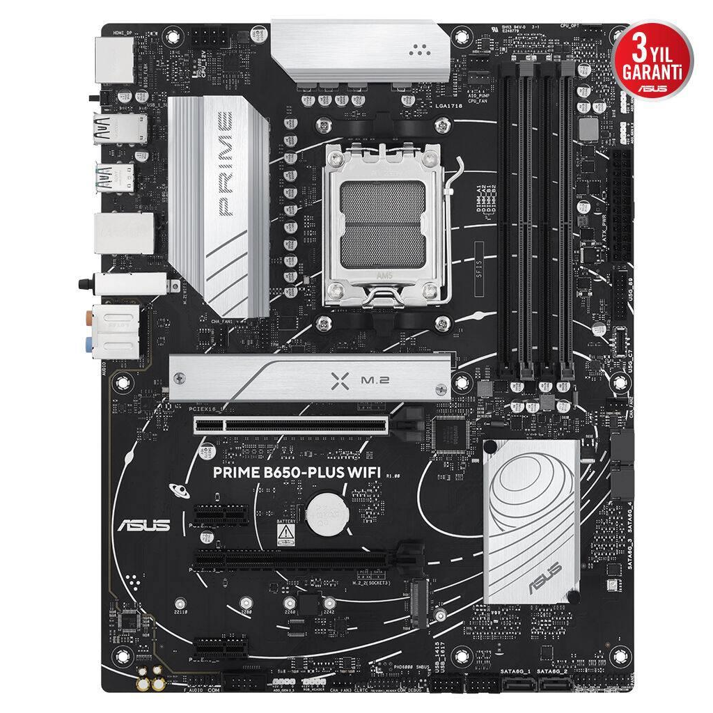 ASUS PRIME B650-PLUS WI-FI, 4xDDR5, 2xM.2,  HDMI, DP, Type-C, AMD Ryzen 7000 Serisi, AM5 Soket Anakart