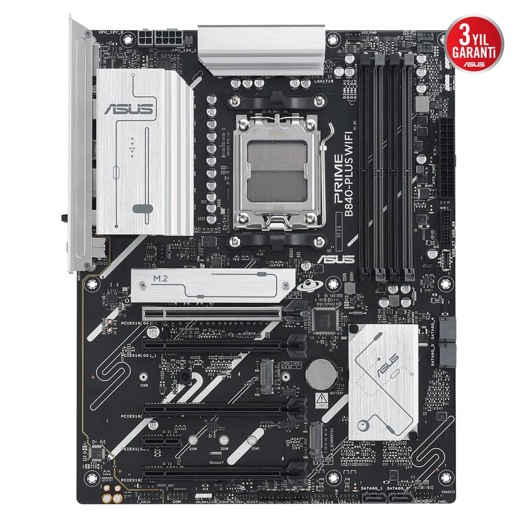 ASUS PRIME B840-PLUS WI-FI, 4xDDR5, 3x M.2, HDMI, DP, Type-C, WI-FI 6E, Bluetooth 5.3, AMD Ryzen 9000 Serisi, AM5 Soket Anakart