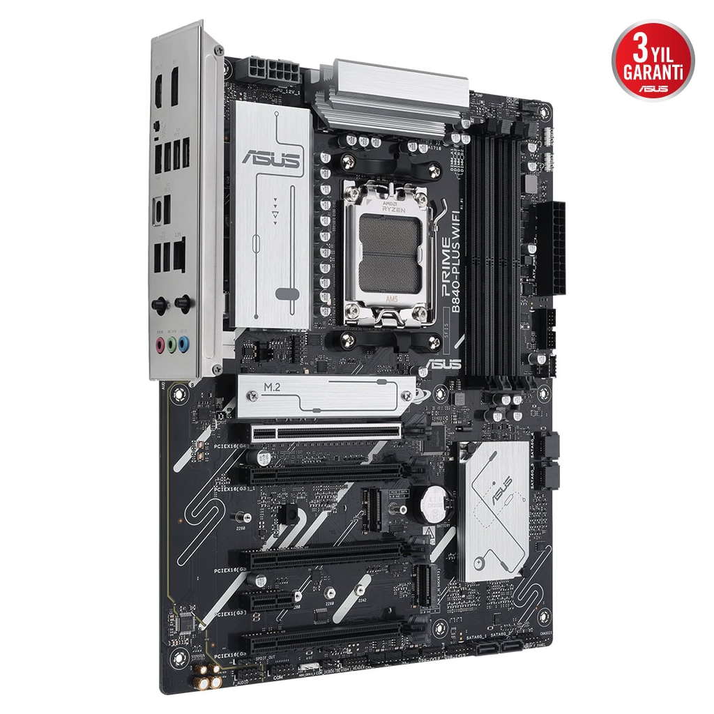 ASUS PRIME B840-PLUS WI-FI, 4xDDR5, 3x M.2, HDMI, DP, Type-C, WI-FI 6E, Bluetooth 5.3, AMD Ryzen 9000 Serisi, AM5 Soket Anakart