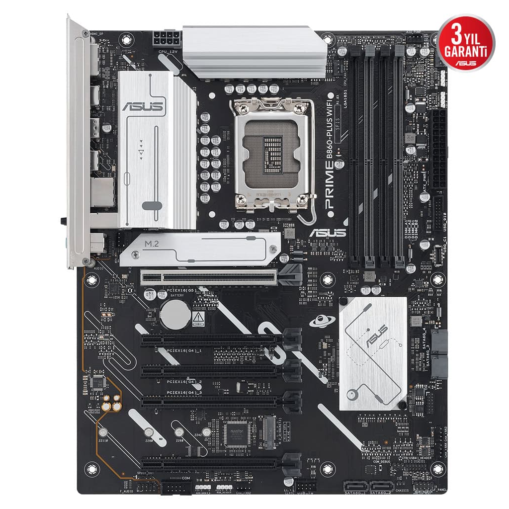 ASUS PRIME B860-PLUS WIFI, 4xDDR5, 2x M.2, HDMI, DP, Wi-Fi 6E, Bluetooth v5.3, Intel Core Ultra CPU(Seri 2), LGA1851 Soket, Gaming Anakart