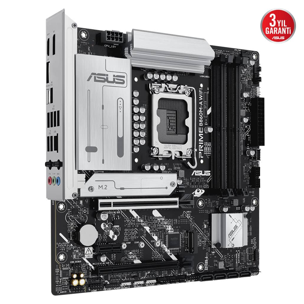 ASUS PRIME B860M-A WI-FI, 4xDDR5 2x M.2, HDMI, 2xDP, Wİ-Fİ 6E, Bluetooth v5.3, Type-C, Intel Core Ultra CPU(Seri 2), LGA1851 Soket Anakart