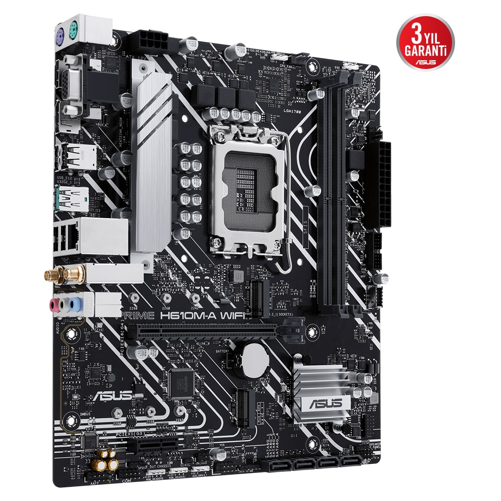 ASUS PRIME H610M-A-WIFI, 2xDDR5, M.2, D-SUB, HDMI, DP, Wi-Fi 5, Bluetooth 5.0, 12.Nesil, LGA1700 Soket, Anakart