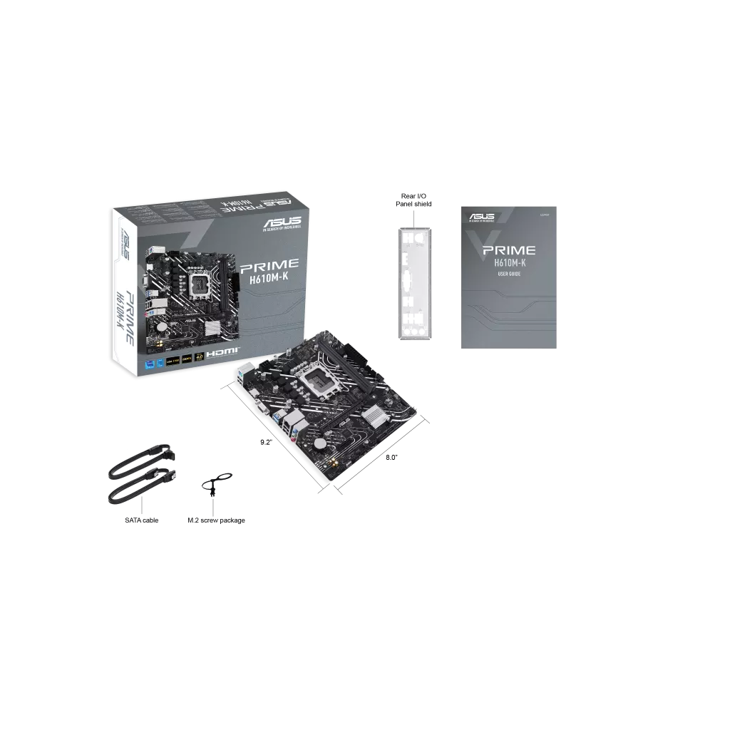 ASUS PRIME H610M-K, 2xDDR5, M.2, D-SUB, HDMI, 12-13.Nesil, LGA1700 Soket, Anakart