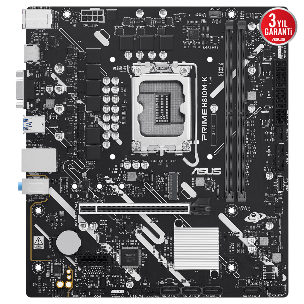 ASUS PRIME H810M-K, 2xDDR5, M.2, HDMI, D-SUB, LGA1851 Soket, ATX Anakart