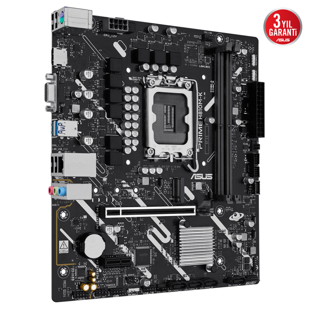 ASUS PRIME H810M-K, 2xDDR5, M.2, HDMI, D-SUB, LGA1851 Soket, ATX Anakart