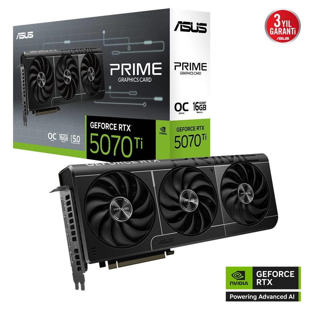 ASUS PRIME RTX5070TI-O16G, 16Gb, 256Bit, GDDR7, 1xHDMI, 3xDP GAMING Ekran Kartı