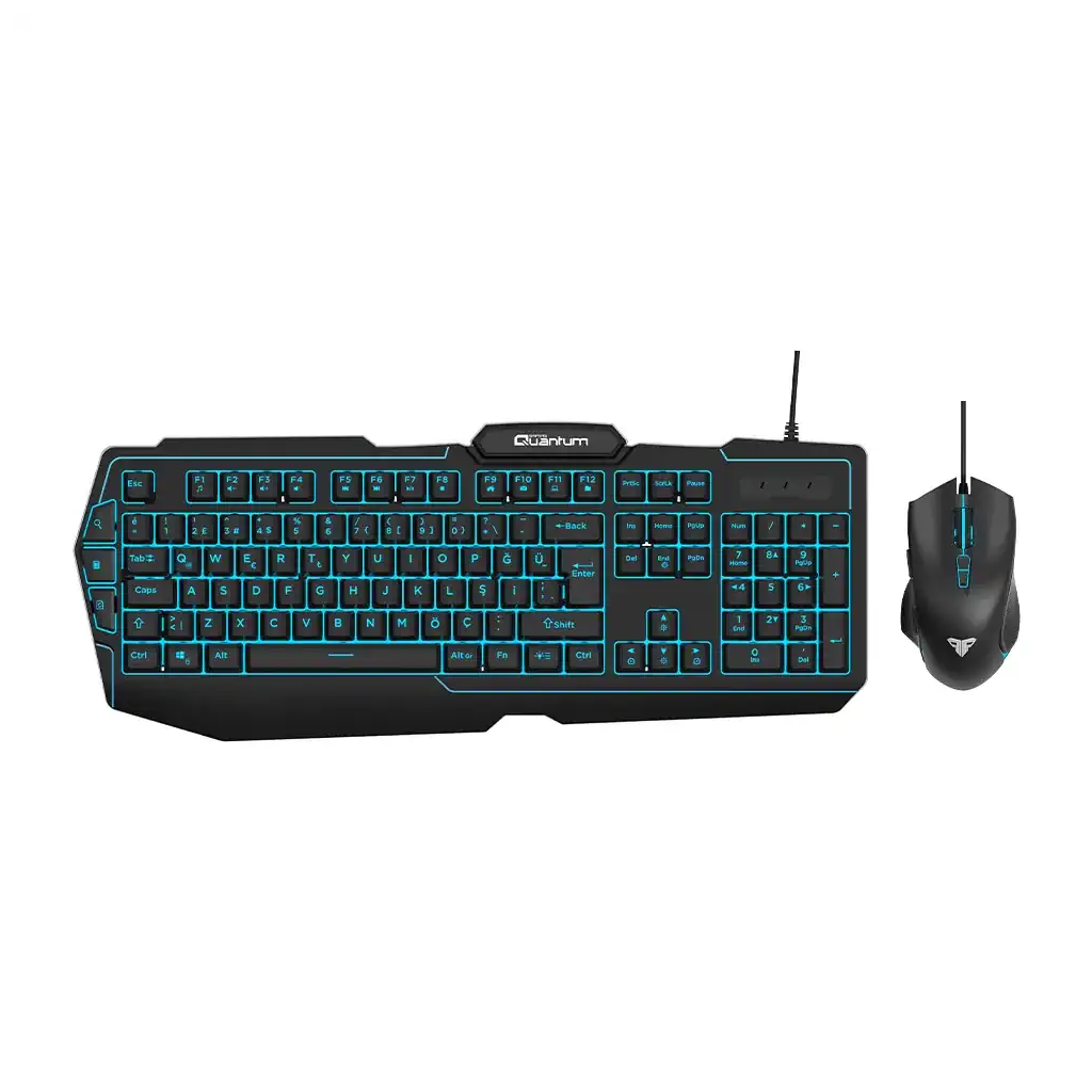 QUANTUM QG-Q6168, USB Kablolu, 3 Renk Arkadan Aydınlatmalı, Türkçe Q, 3600Dpi Mouse, Gaming Klavye Mouse Set (Siyah)