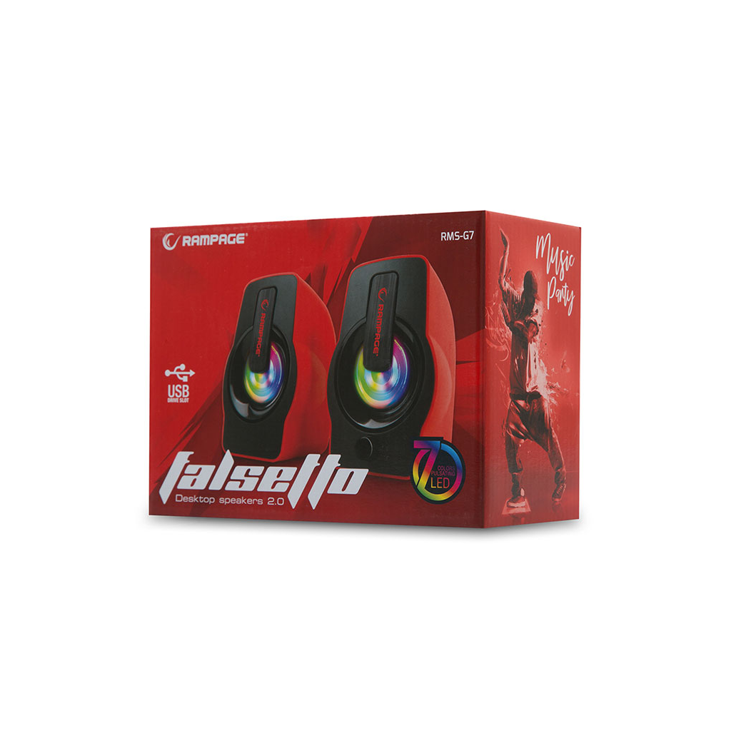 RAMPAGE RMS-G7 FALSETTO, 6W, 1+1, Masaüstü, RGB Aydınlatma, USB, Kırmızı Kasa, Speaker