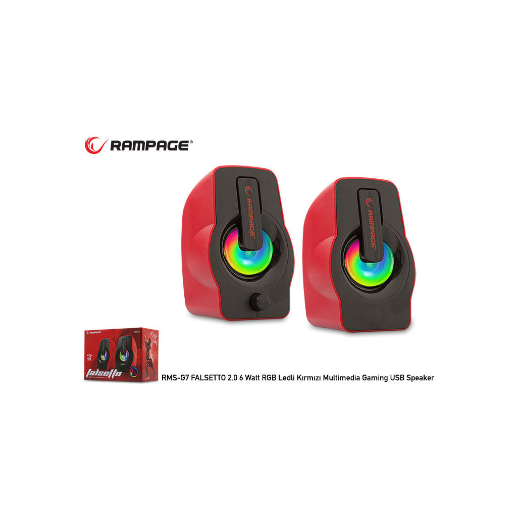 RAMPAGE RMS-G7 FALSETTO, 6W, 1+1, Masaüstü, RGB Aydınlatma, USB, Kırmızı Kasa, Speaker