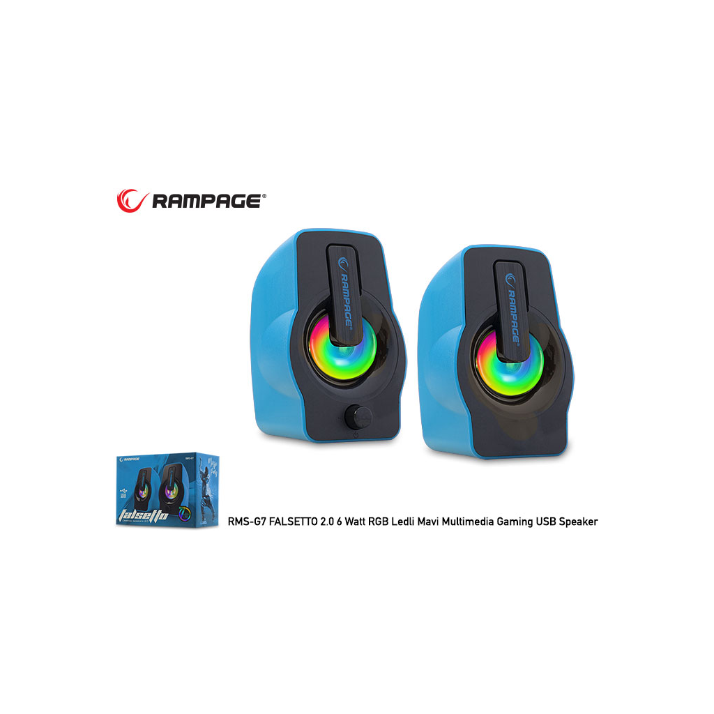 RAMPAGE RMS-G7 FALSETTO, 6W, 1+1, Masaüstü, RGB Aydınlatma, USB, Mavi Kasa, Speaker