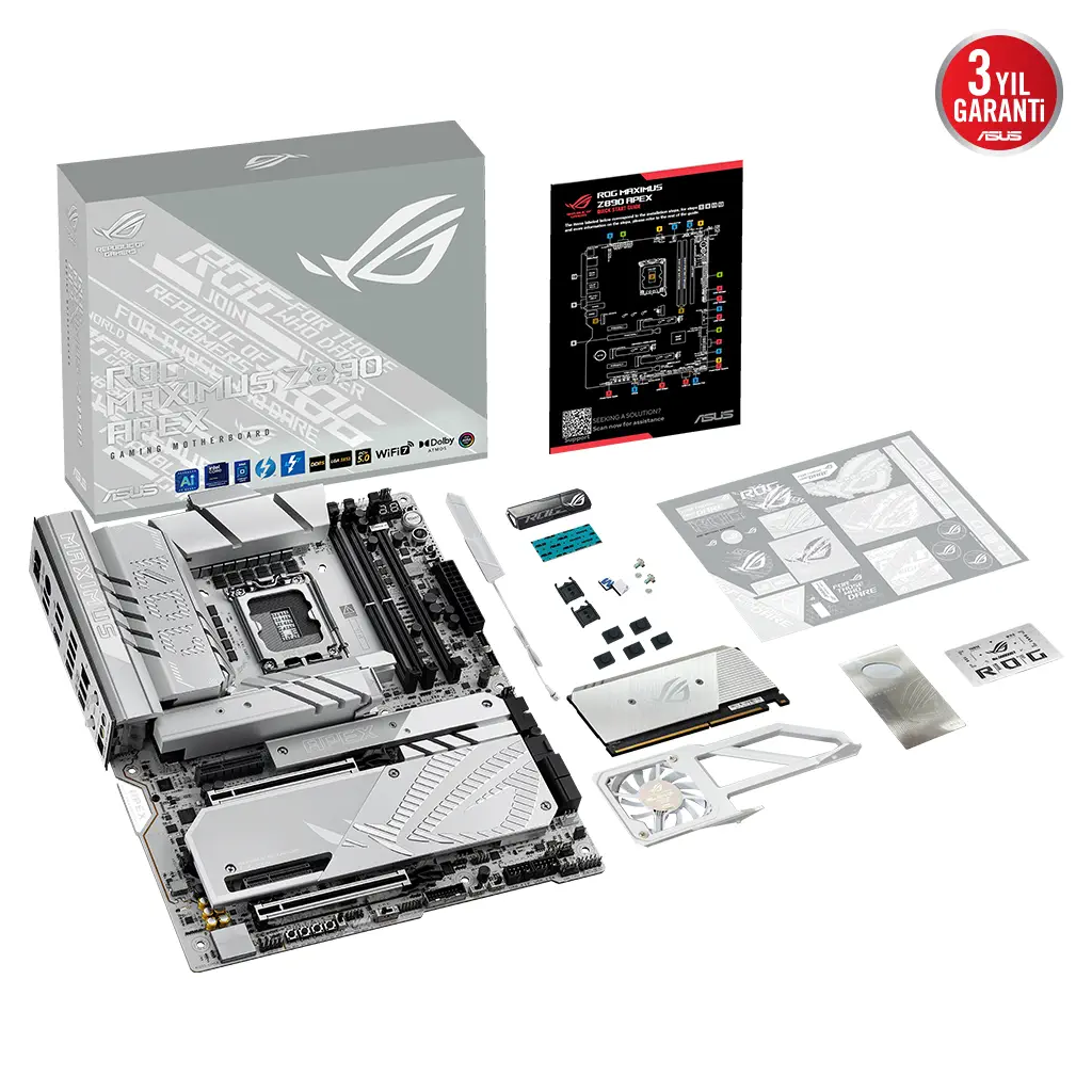 ASUS ROG MAXIMUS Z890 APEX, 9000MHz, 2xDDR5,  6x M.2, 2xThunderbolt, 4xType-C, Wi-Fi 7, Bluetooth 5.4, Intel Core Ultra CPU(Seri 2), LGA1851 Soket, Gaming Anakart