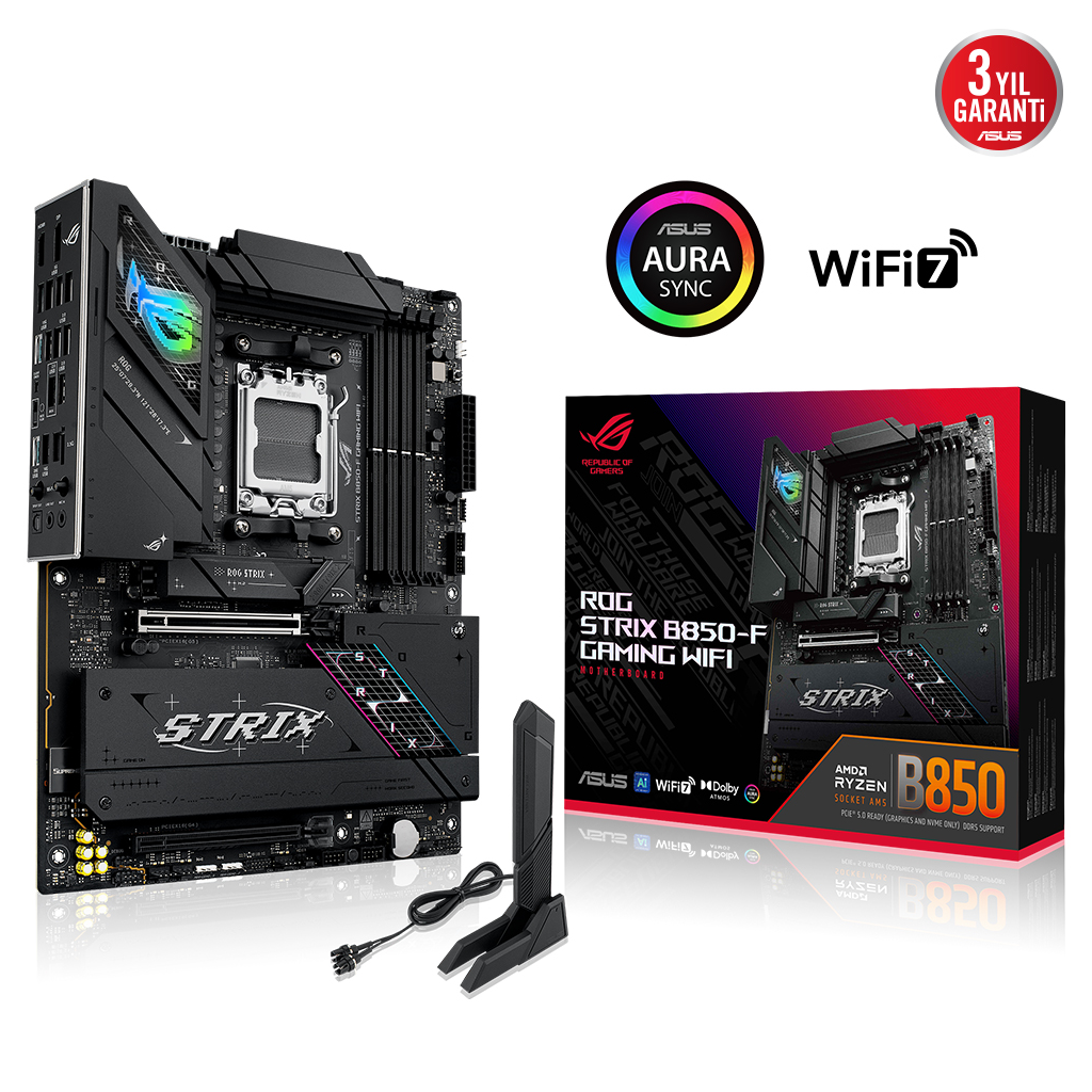 ASUS ROG STRIX B850-F GAMING WIFI7 NEO, 4xDDR5, 4x M2, HDMI, DP, 2xType-C, Wi-Fi 7, Bluetooth v5.4, AM5 Soket GAMING Anakart