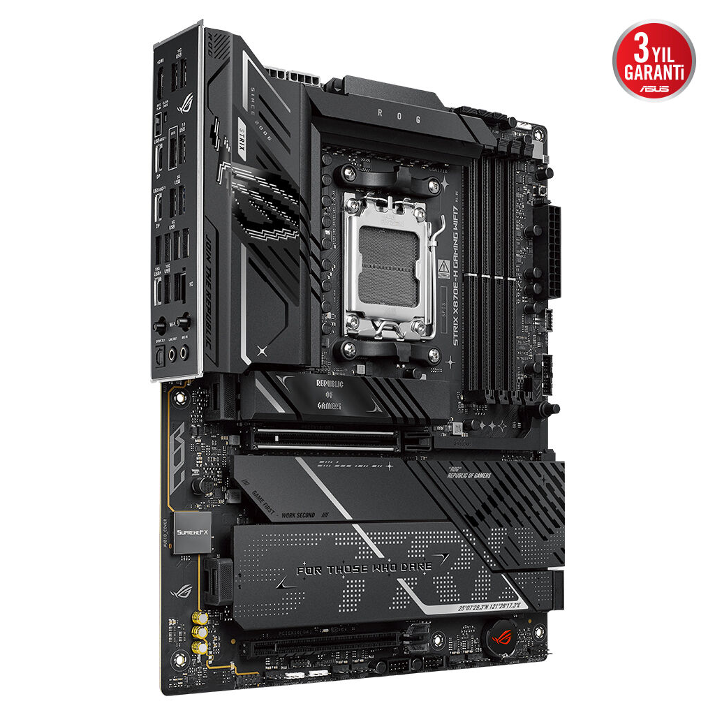 ASUS ROG STRIX X870E-H GAMING WIFI7, 4xDDR5, 4xM.2, DP, HDMI, Type-C, PCIe 5.0, Wi-Fi 7, Bluetooth v5.4, AM5 Soket GAMING Anakart