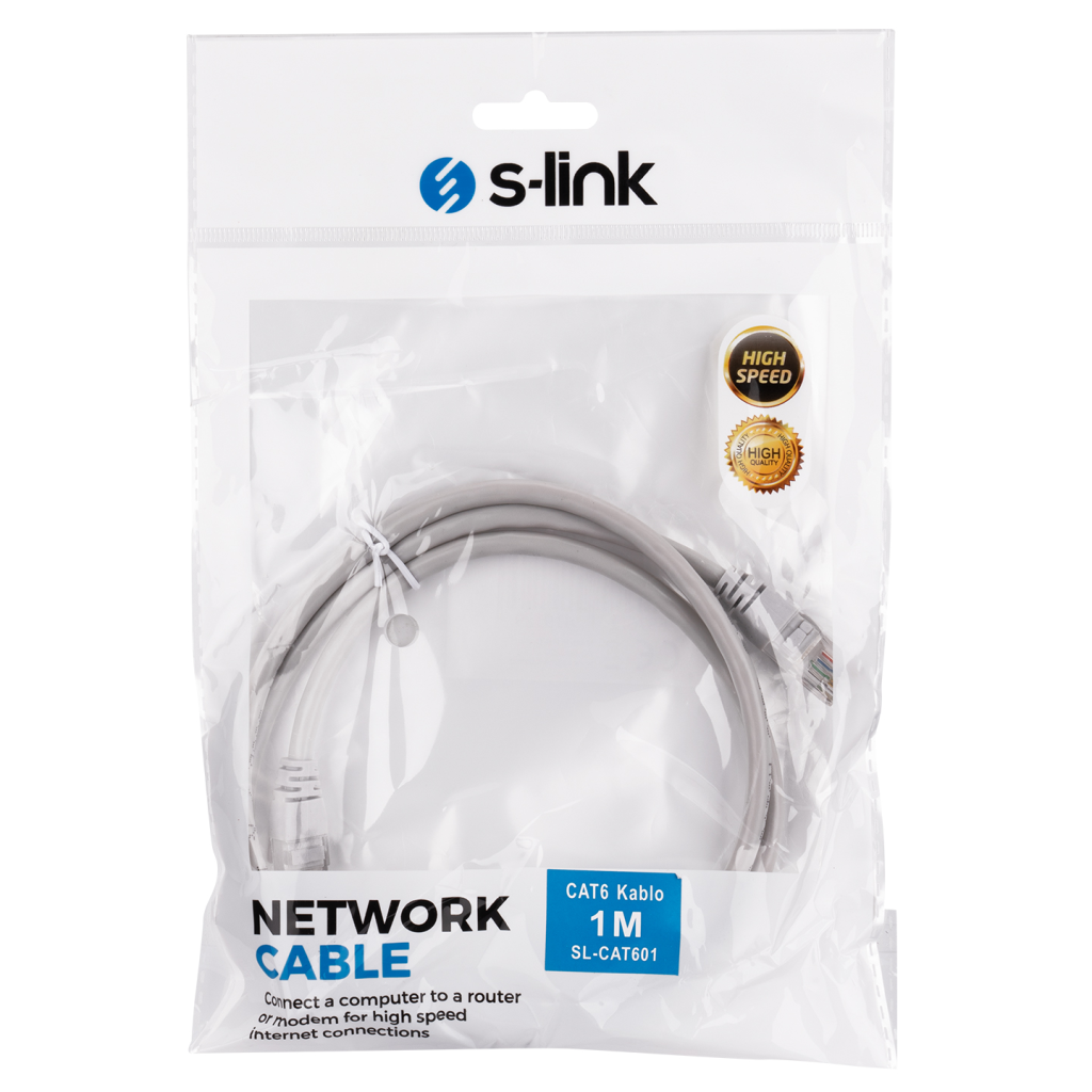 S-Link SL-CAT601, CAT6 Patch, 1Mt Kablo (Gri)