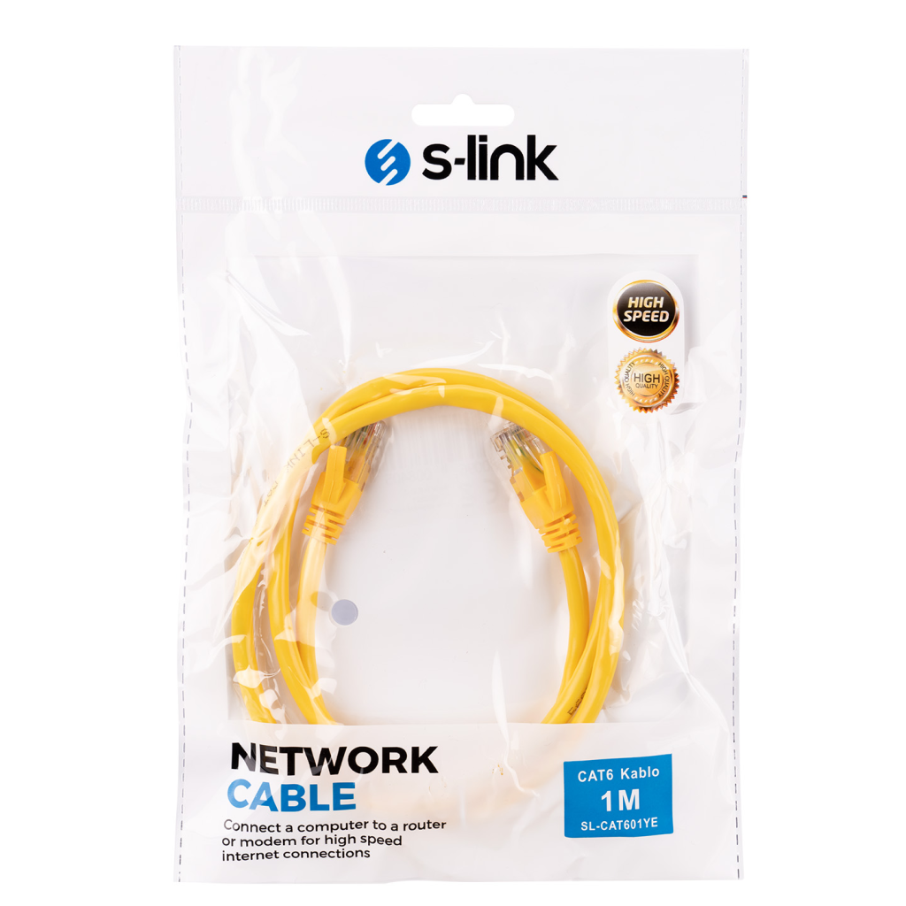 S-Link SL-CAT601YE, CAT6 Patch, 1Mt Kablo (Sarı)