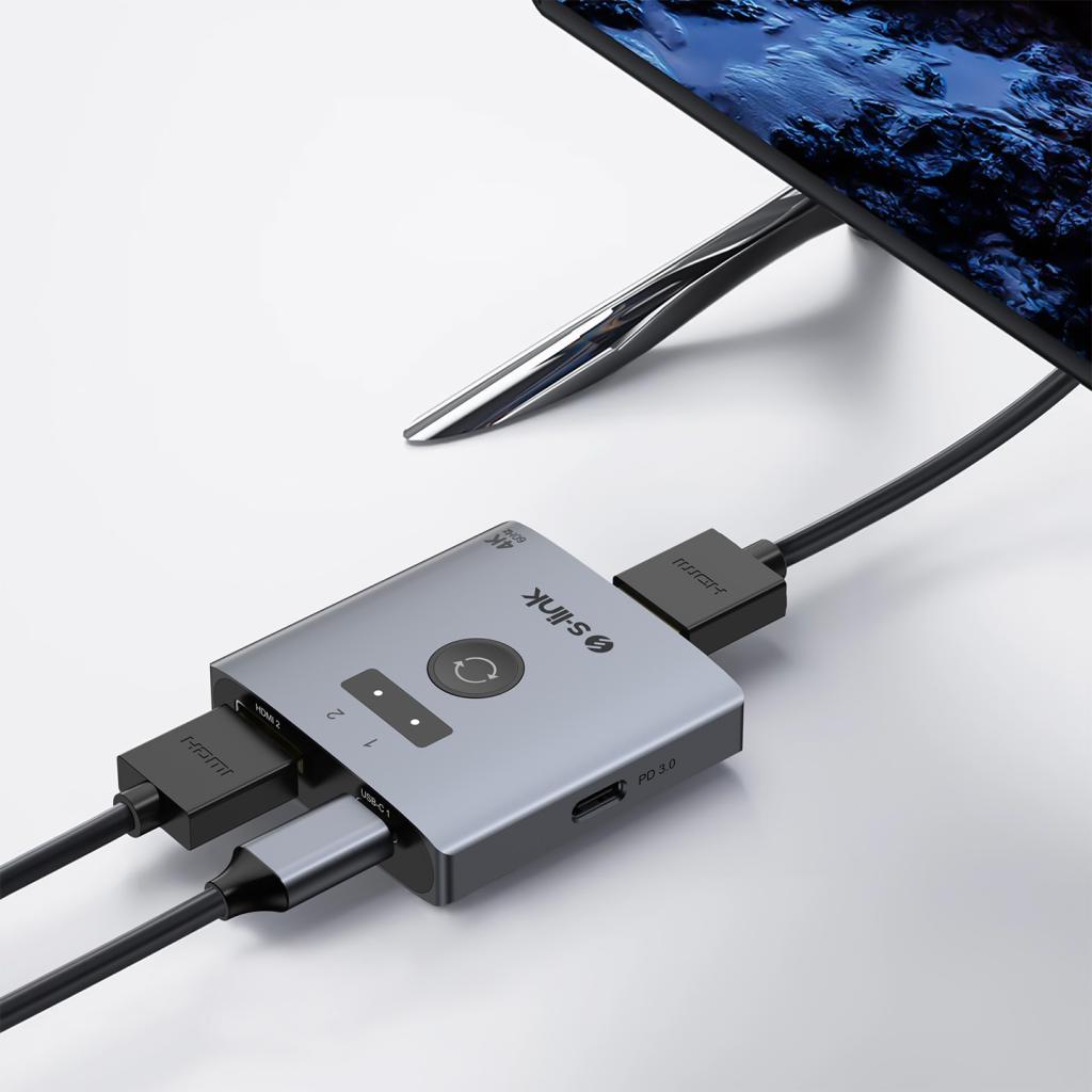 S-LINK SL-LU602C, 2xHDMI, 1Type-C, 4K, 60Hz, Monitör Çoklayıcı (1PC-2Monitör veya 2PC- 1Monitör) Çift Yönlü Switch