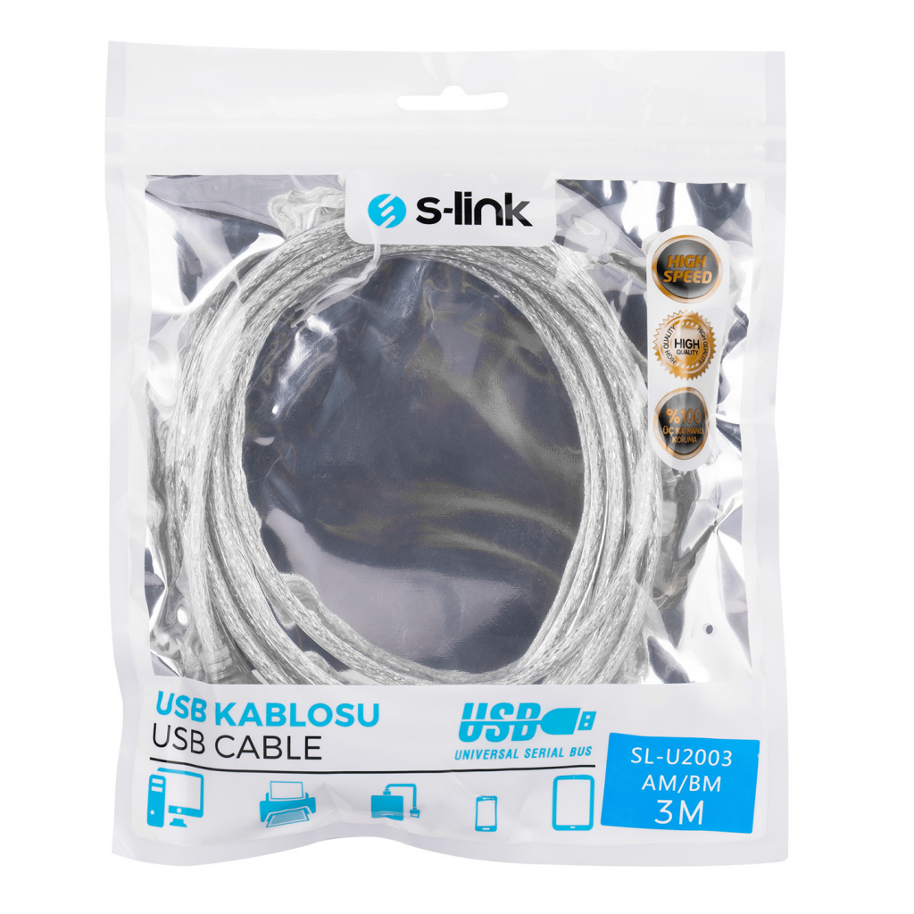 S-LINK SL-U2003 USB Yazıcı Kablosu 3 Metre