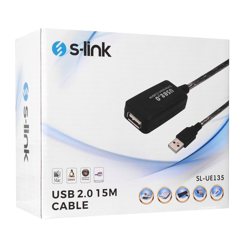 S-LINK SL-UE135, Güçlendirilmiş USB Uzatma Kablosu 15 Metre