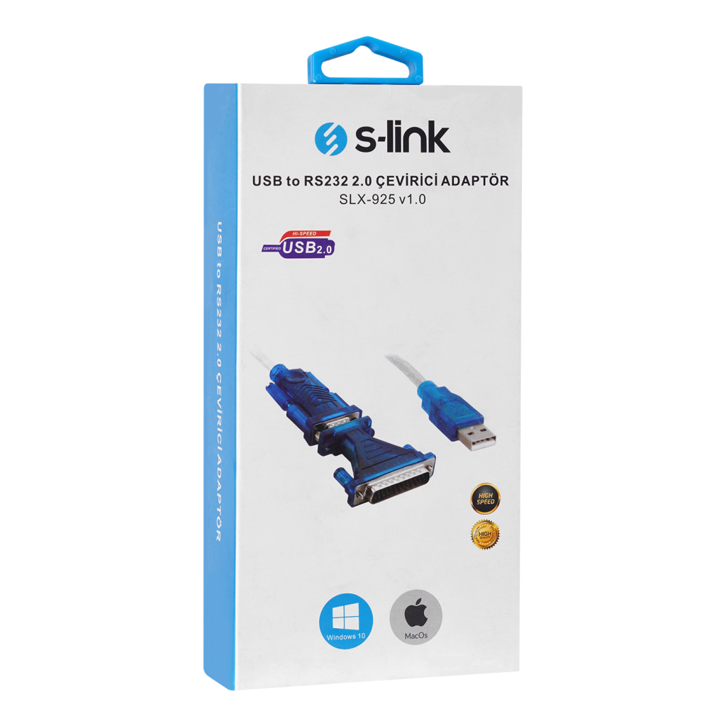 S-LINK SLX-925 v1.0, USB to RS232 ÇEVİRİCİ. 9Pin-25Pin RS232 Adaptör de İçerir