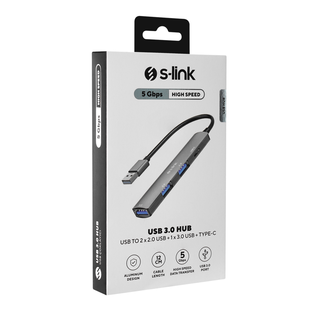 S-LINK SW-U322, USB3.0 to 2xUSB 2.0, 1xUSB3.0, 1xType-C, Metal, USB HUB
