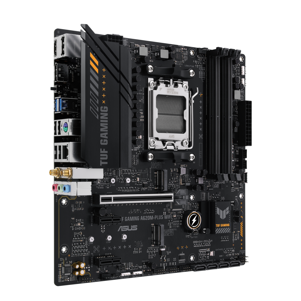 ASUS TUF GAMING A620M-PLUS WIFI, 4xDDR5, 2x M.2, HDMI, 2xDP, Wi-Fi 6, Bluetooth v5.3, AMD Ryzen 7000 Serisi, AM5 Soket Anakart