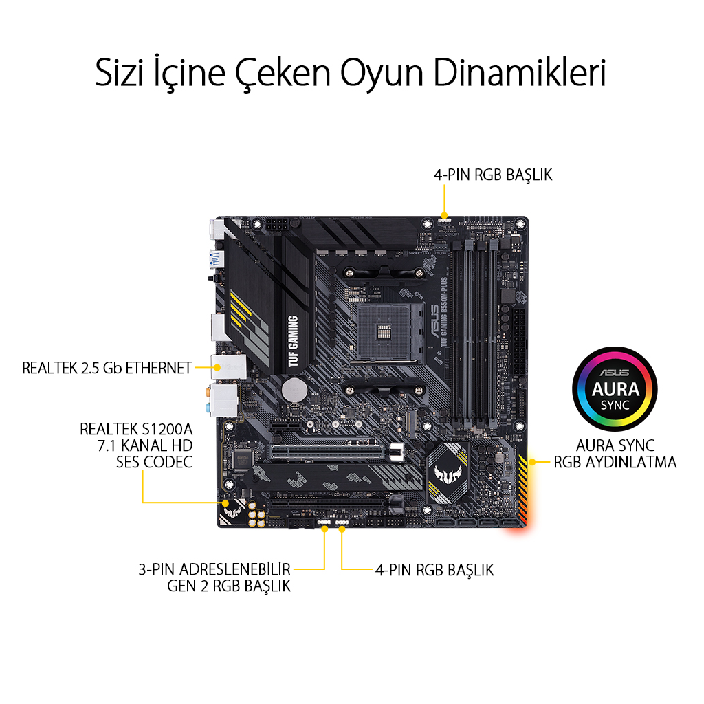 ASUS TUF GAMING B550M-PLUS, 4xDDR4, 2xM.2, HDMI,  DP, Type-C, AM4 Soket Anakart