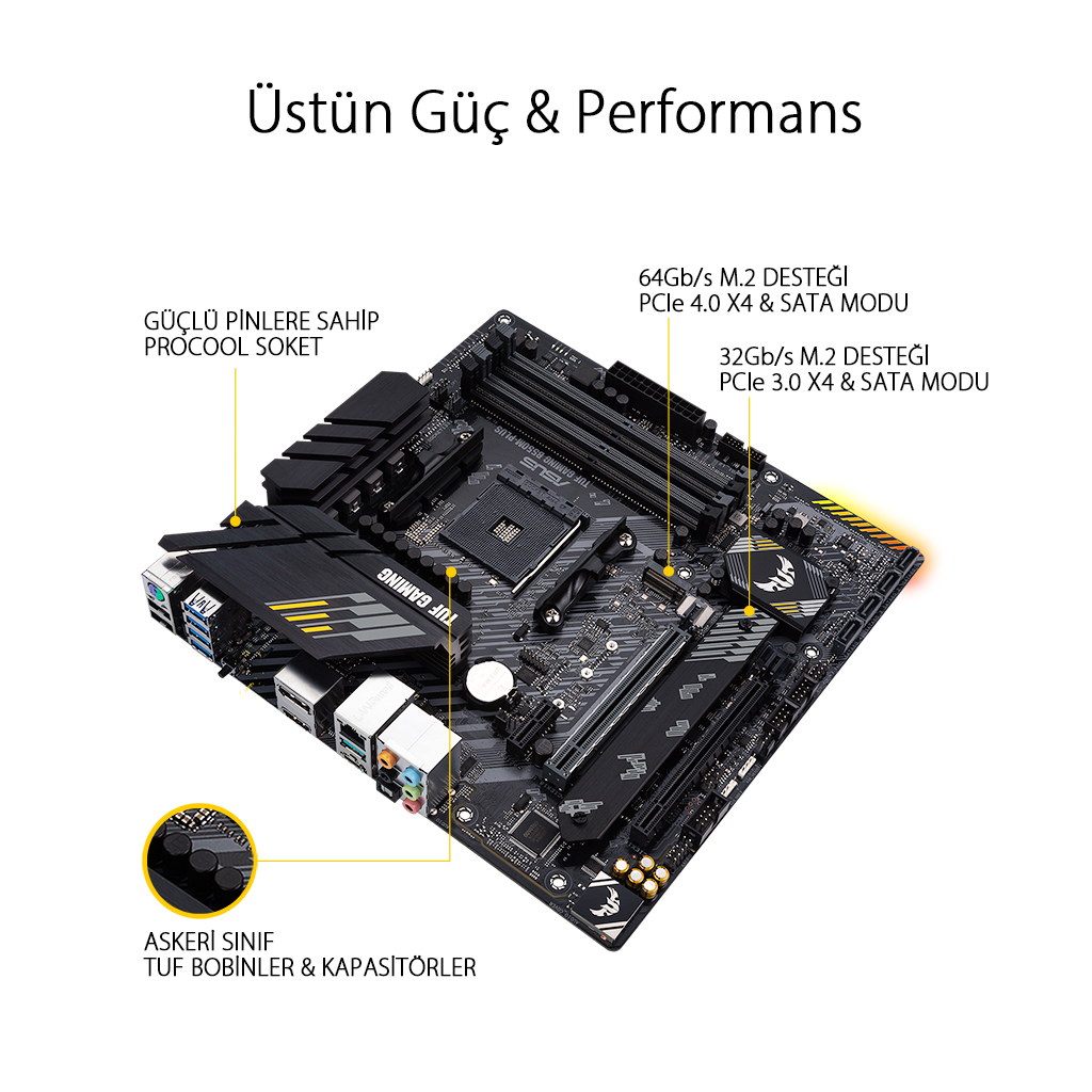ASUS TUF GAMING B550M-PLUS, 4xDDR4, 2xM.2, HDMI,  DP, Type-C, AM4 Soket Anakart