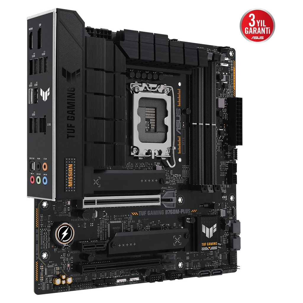 ASUS TUF GAMING B760M-PLUS, 4xDDR5, 2x M.2, HDMI, DP, Type-C, 12-13-14.Nesil, LGA1700 Soket, Anakart