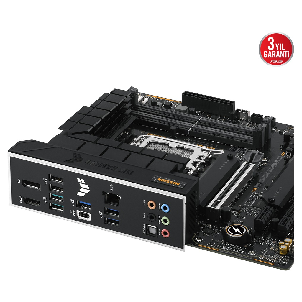ASUS TUF GAMING B760M-PLUS, 4xDDR5, 2x M.2, HDMI, DP, Type-C, 12-13-14.Nesil, LGA1700 Soket, Anakart