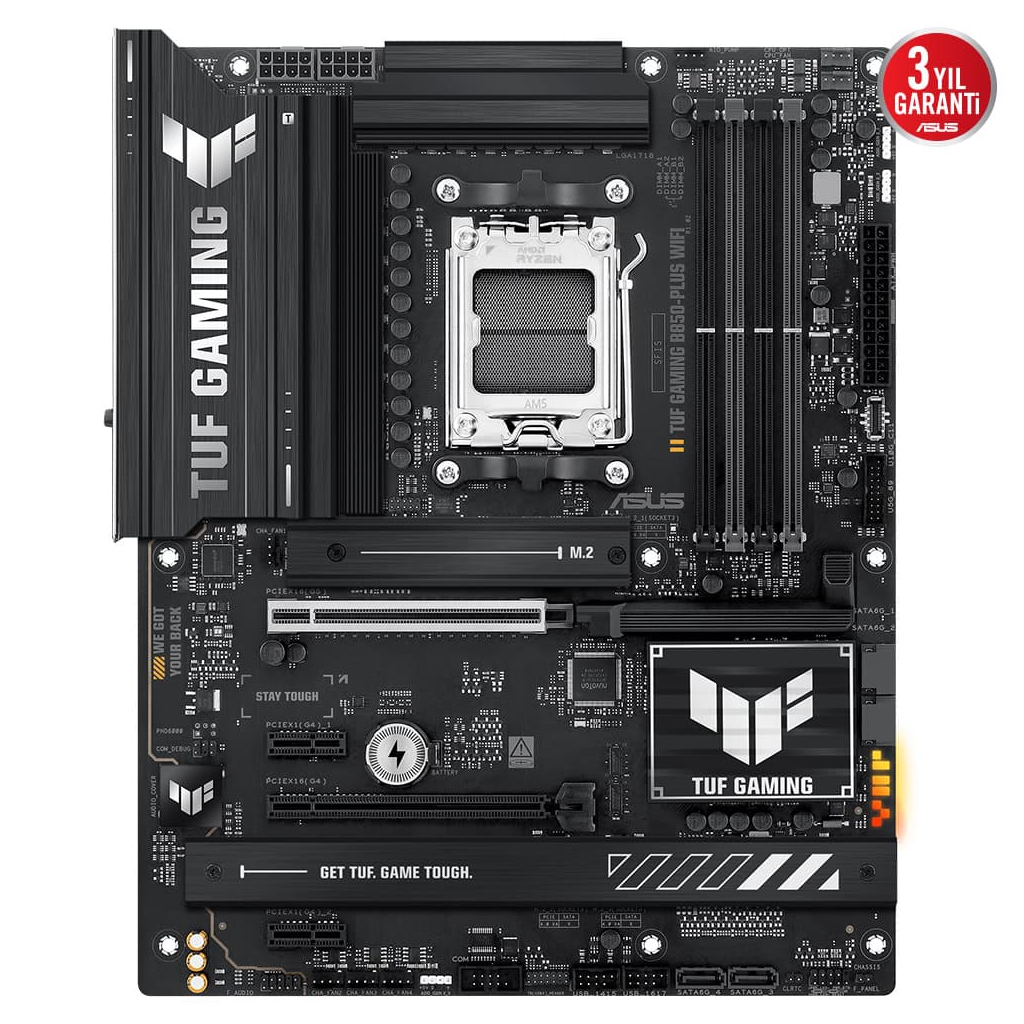 ASUS TUF GAMING B850-PLUS WIFI, 4xDDR5, 3x M.2, HDMI, DP, Type-C, Wi-Fi 7, Bluetooth v5.4, AMD Ryzen 9000 Serisi, AM5 Soket Anakart