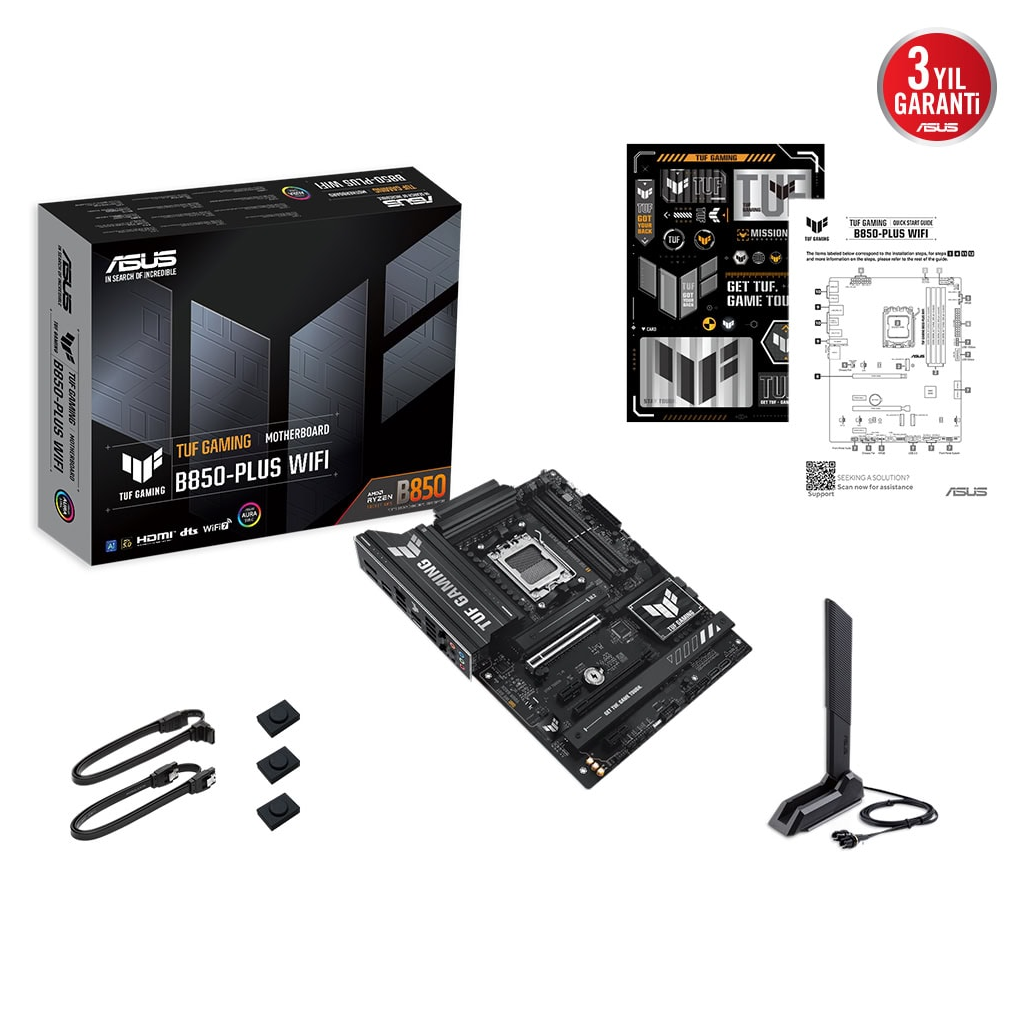 ASUS TUF GAMING B850-PLUS WIFI, 4xDDR5, 3x M.2, HDMI, DP, Type-C, Wi-Fi 7, Bluetooth v5.4, AMD Ryzen 9000 Serisi, AM5 Soket Anakart