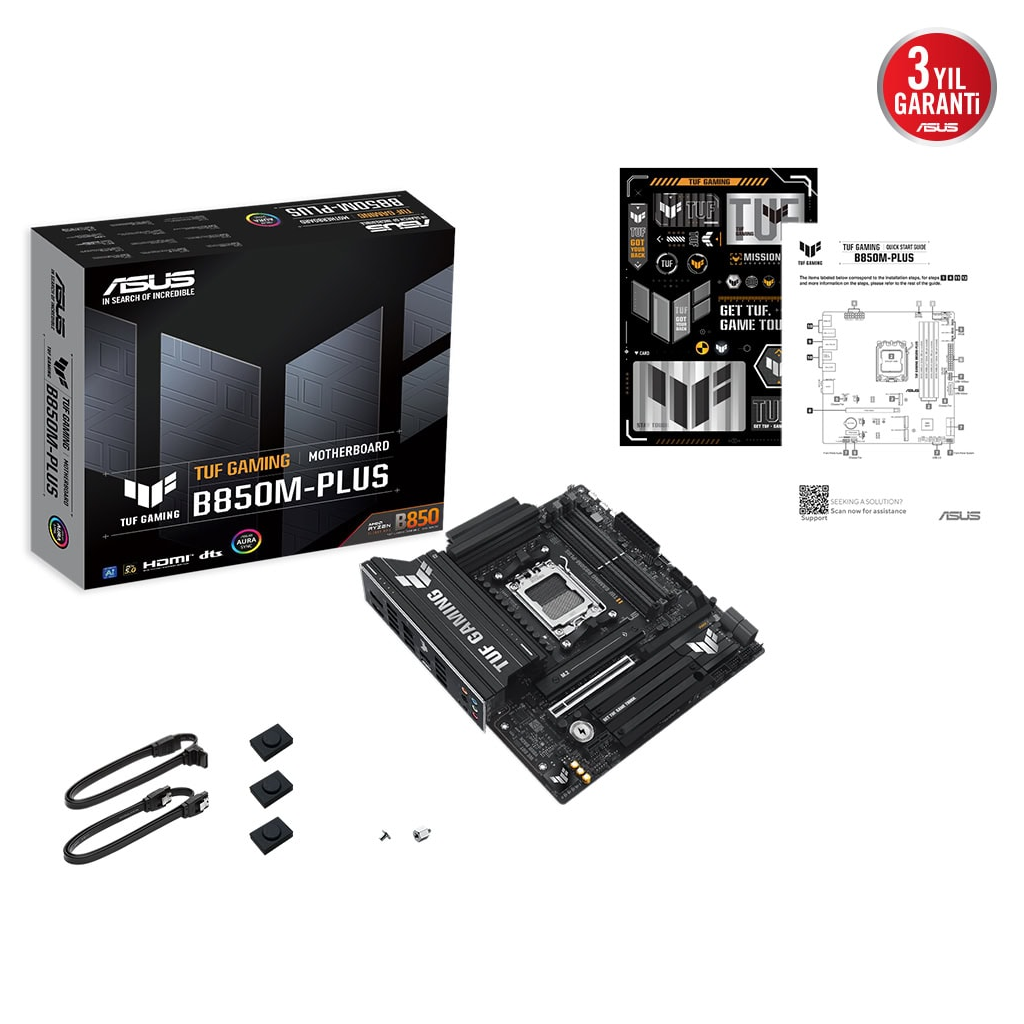 ASUS TUF GAMING B850M-PLUS, 4xDDR5, 3x M.2, HDMI, DP, Type-C, AMD Ryzen 9000 Serisi, AM5 Soket Anakart