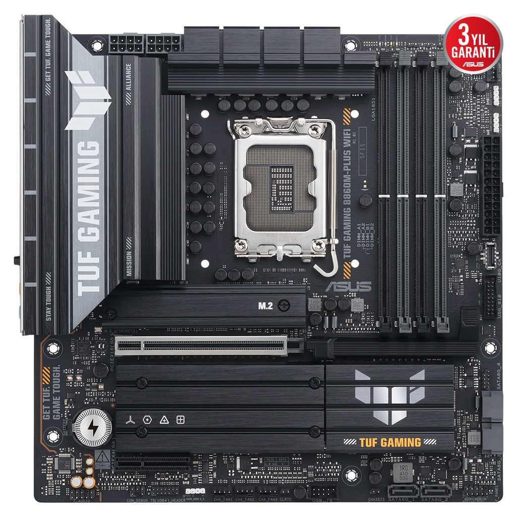ASUS TUF GAMING B860M-PLUS WIFI, 4xDDR5, 3xM.2, HDMI, DP, Wi-Fi 7, Bluetooth v5.4, Intel Core Ultra CPU(Seri 2), LGA1851 Soket, Gaming Anakart