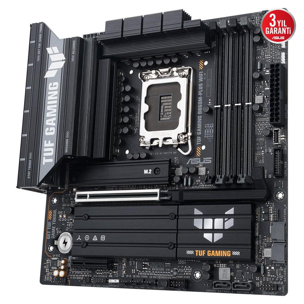 ASUS TUF GAMING B860M-PLUS WIFI, 4xDDR5, 3xM.2, HDMI, DP, Wi-Fi 7, Bluetooth v5.4, Intel Core Ultra CPU(Seri 2), LGA1851 Soket, Gaming Anakart
