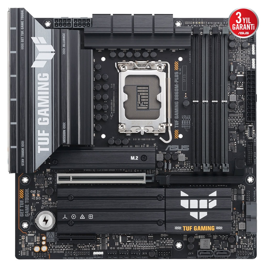 ASUS TUF GAMING B860M-PLUS, 4xDDR5, 3xM.2, HDMI, DP, Intel Core Ultra CPU(Seri 2), LGA1851 Soket, Gaming Anakart