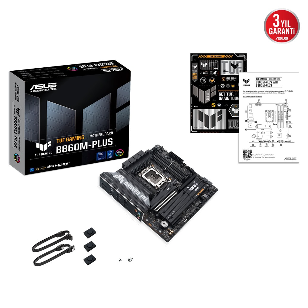 ASUS TUF GAMING B860M-PLUS, 4xDDR5, 3xM.2, HDMI, DP, Intel Core Ultra CPU(Seri 2), LGA1851 Soket, Gaming Anakart