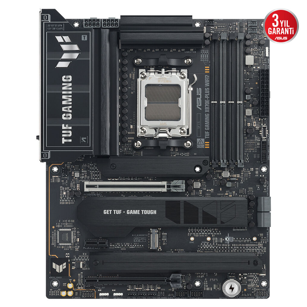 ASUS TUF GAMING X870E-PLUS WIFI7, 4xDDR5, 4xM.2, HDMI, 2xDP, Type-C, PCIe 5.0, 2xWi-Fi 7, Bluetooth v5.4, AM5 Soket GAMING Anakart