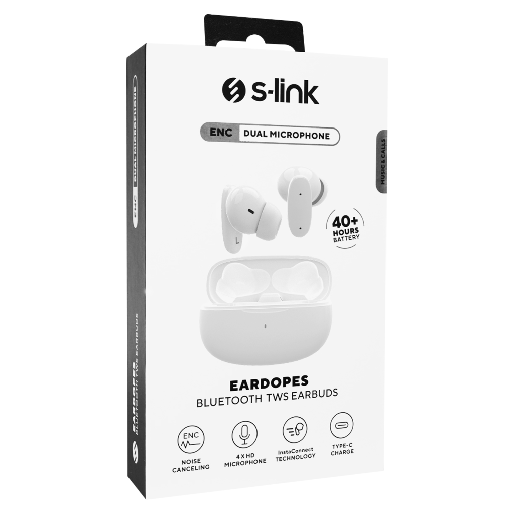 S-LINK TWS08, EARDOPES, Beyaz, Bluetooth 5.2, Kablosuz, TWS Kulak içi, Dokunmatik Kontrol, 5saat Çalma Süresi, ENC Dual Microfonlu Kulaklık