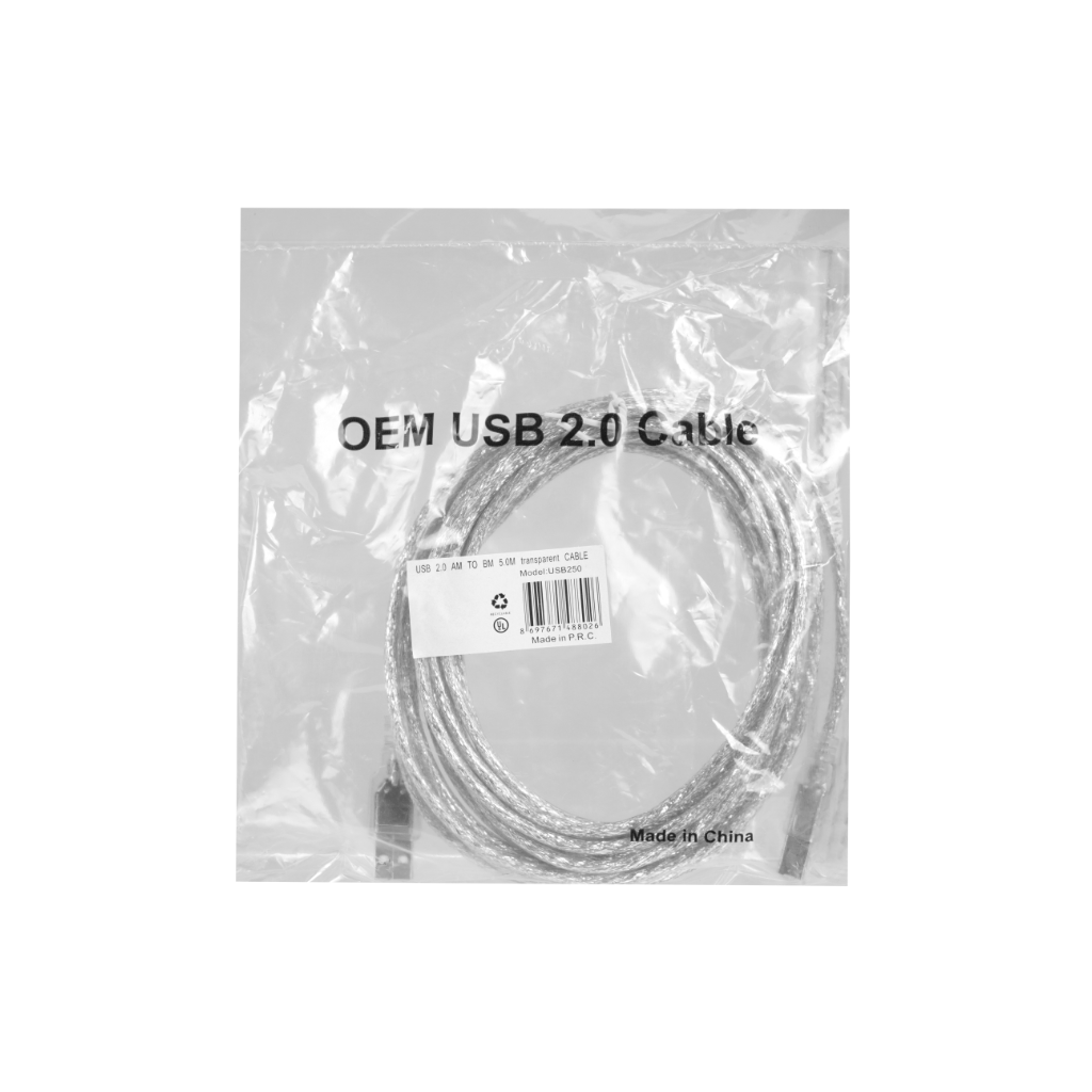 OEM USB250, Şeffaf, USB Yazıcı Kablosu, 5 Metre